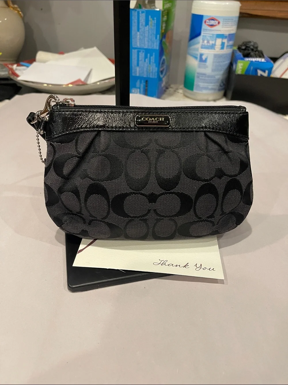 Coach Signature Pleated Wristlet zipped canvas Y2K